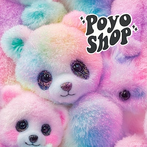 Urso de pelúcia panda fofo e macio 3D, arco-íris pastel, padrão sem emenda, papel digital, kawaii, brinquedo de pelúcia sem emenda para meninas, padrão pastel