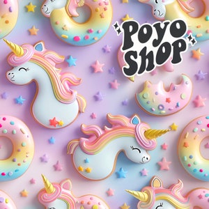 3d inchado arco-íris pastel unicórnio donuts padrão sem emenda tecido sublimação baixar papel digital scrapbook menina diário kawaii fantasia