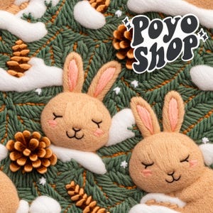 3D niedlichen Bunnies im Schnee Musterdesign Winter verschneite Kaninchen Stoff Sublimation Papier Handwerk Tumbler Design Tapete