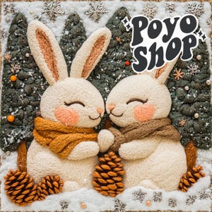 3D niedlichen Bunnies im Schnee Musterdesign Winter verschneite Kaninchen Stoff Sublimation Papier Handwerk Tumbler Design Tapete