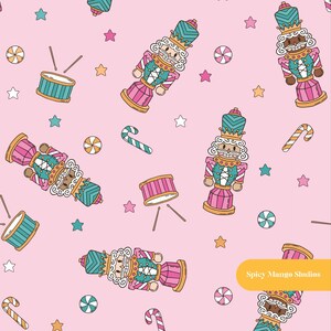 Vintage Nutcracker Seamless Pattern, Pink Nursery Fabric, Digital Paper Instant Download