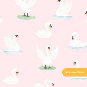 Swan Seamless Pattern, Pink Nursery Fabric, Digital Paper Instant Download