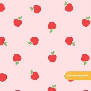 Happy Apples Seamless Pattern, Pink Nursery Fabric, Digital Paper Instant Download