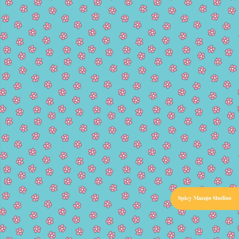 Summer Pink Floral Seamless Pattern in Teal and Pink - Etsy
