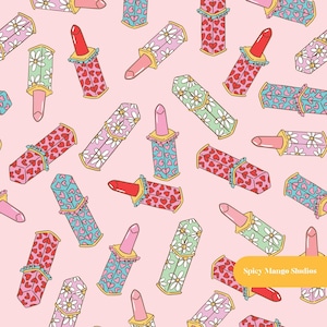 Lucky Lipstick Seamless Pattern, Pink Nursery Fabric, Digital Paper Instant Download