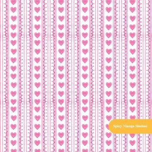 Watercolor Heart Stripe Seamless Pattern, Pink Nursery Fabric, Digital Paper Instant Download