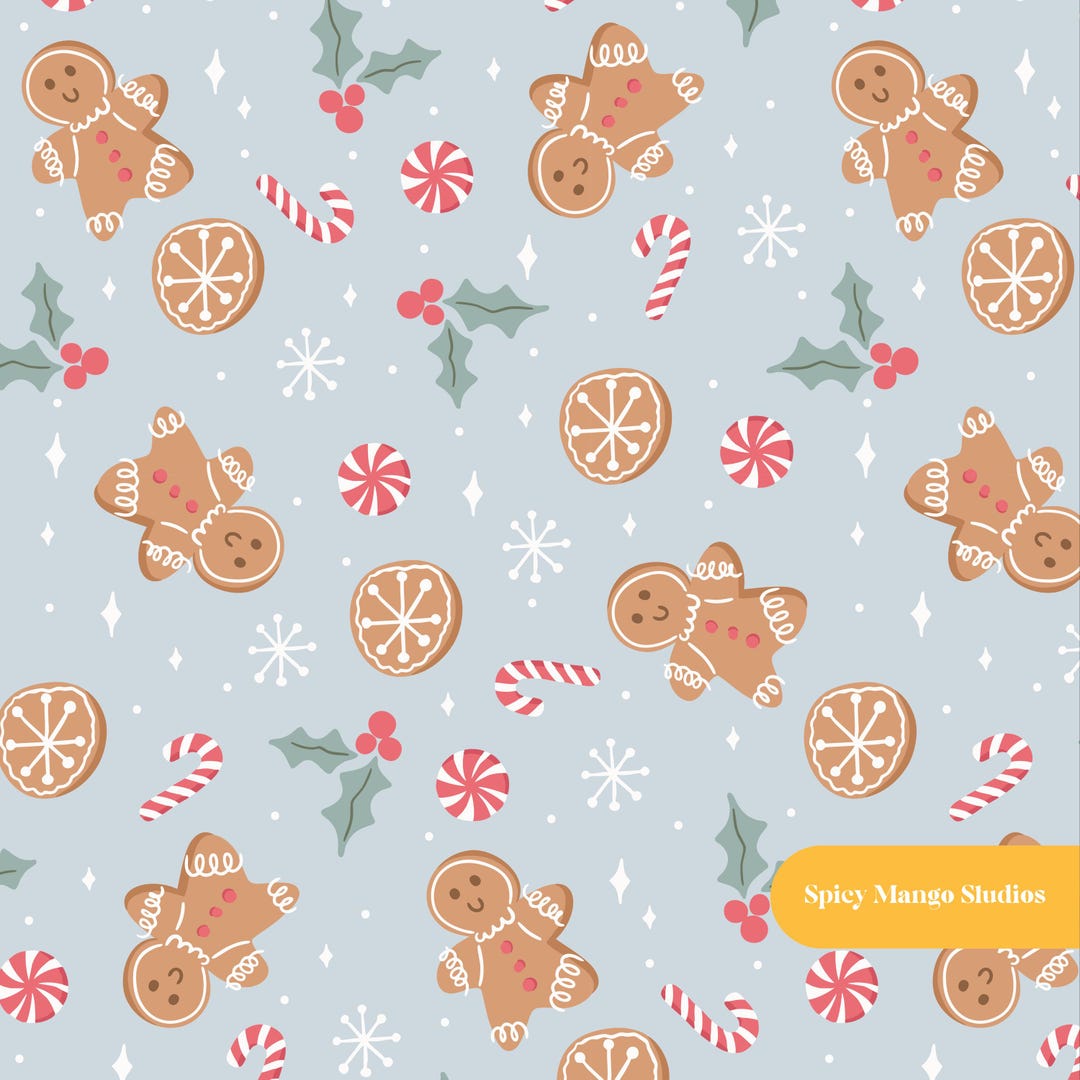 Whimsy Holiday Seamless Pattern in Dusty Blue - Etsy