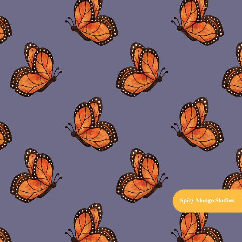 Watercolor Monarch Butterfly Seamless Pattern in Denim - Etsy
