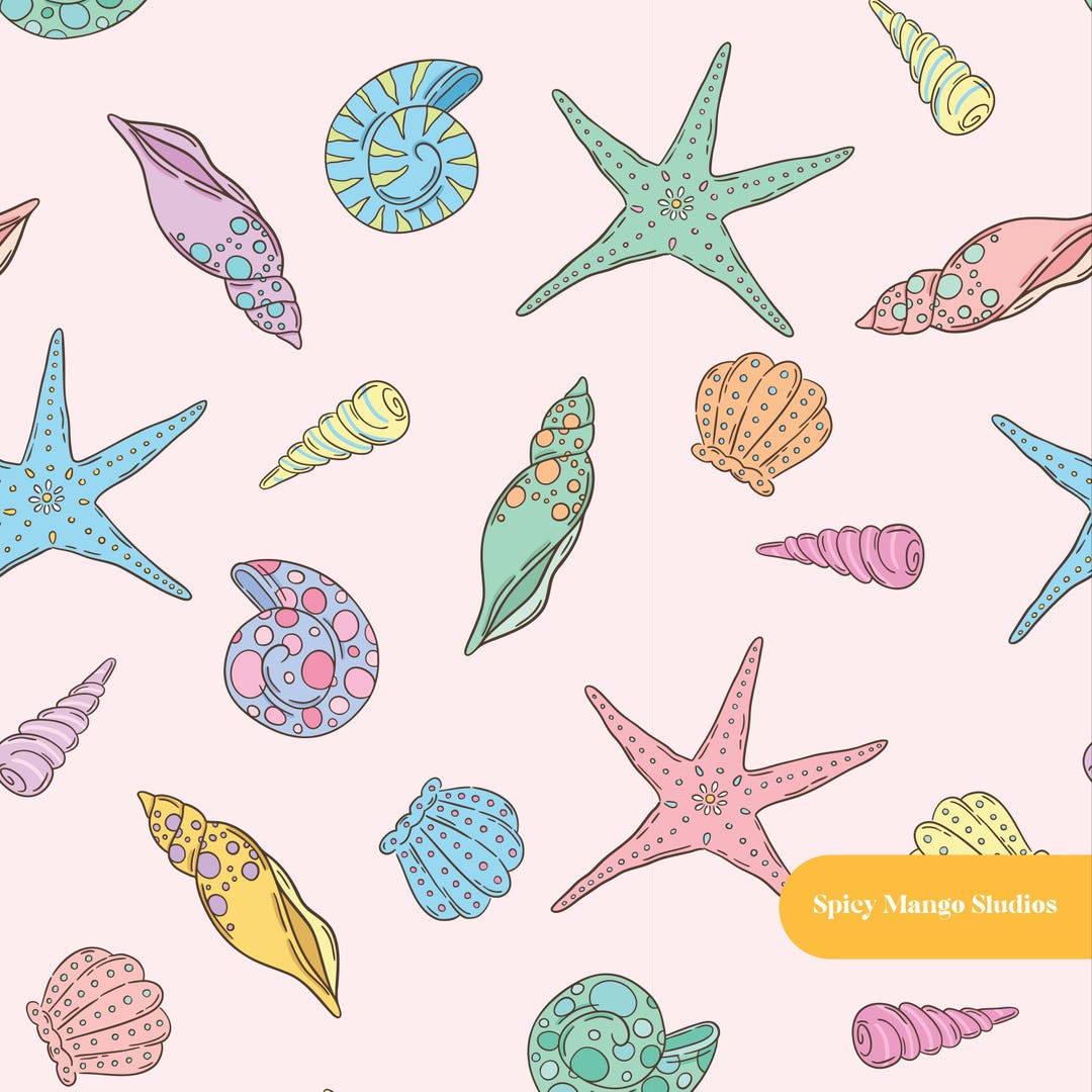 Pink Sea Pattern Seashell Seamless Pattern in Pink - Etsy