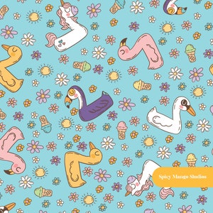 Summer Floaties Seamless Pattern in Aqua