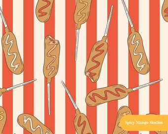 Corn Dog Medley Seamless Pattern in Red