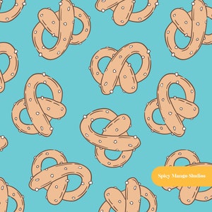 Carnival Pretzel Seamless Pattern in Aqua