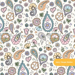 Whimsical Paisley Seamless Pattern in White