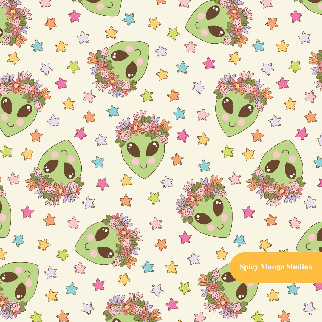 Celestial Alien Seamless Pattern in Neutral - Etsy