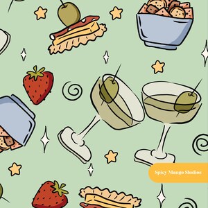 Martini Party Seamless Pattern in Sage