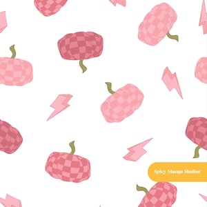 Checkered Pumpkin Seamless Pattern in Pink and White