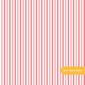 May include: A repeating pattern of vertical stripes in alternating shades of white, light pink, and coral red. In the bottom right corner, there is a rounded yellow rectangular label containing the white text Spicy Mango Studios.