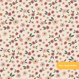 Fall Ditsy Floral Seamless Pattern, Neutral Nursery Fabric, Digital Paper Instant Download