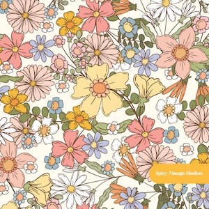 Happy Fall Floral Seamless Pattern, Nursery Fabric Design, Digital Paper Instant Download
