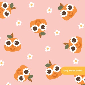Groovy Pumpkin Halloween Seamless Pattern in Peachy Pink