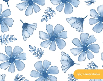 Shalea Blue Floral nahtlose Muster | Digitales Blumendesign für Stoffe, Tapeten und Kunsthandwerk