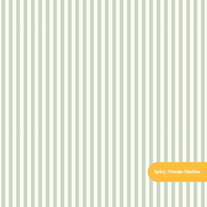 May include: A repeating pattern of vertical stripes in sage green and off-white. In the bottom right corner, there is a rounded yellow rectangular label containing the white text Spicy Mango Studios, which is clearly visible against the striped background.