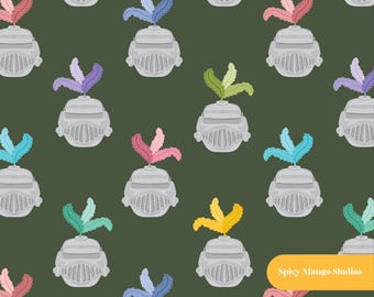 Magic Knight Seamless Pattern, Dark Olive Boys Fabric, Digital Paper Instant Download