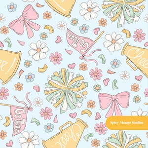 Cheerleading Seamless Pattern in Light Blue and Yellow