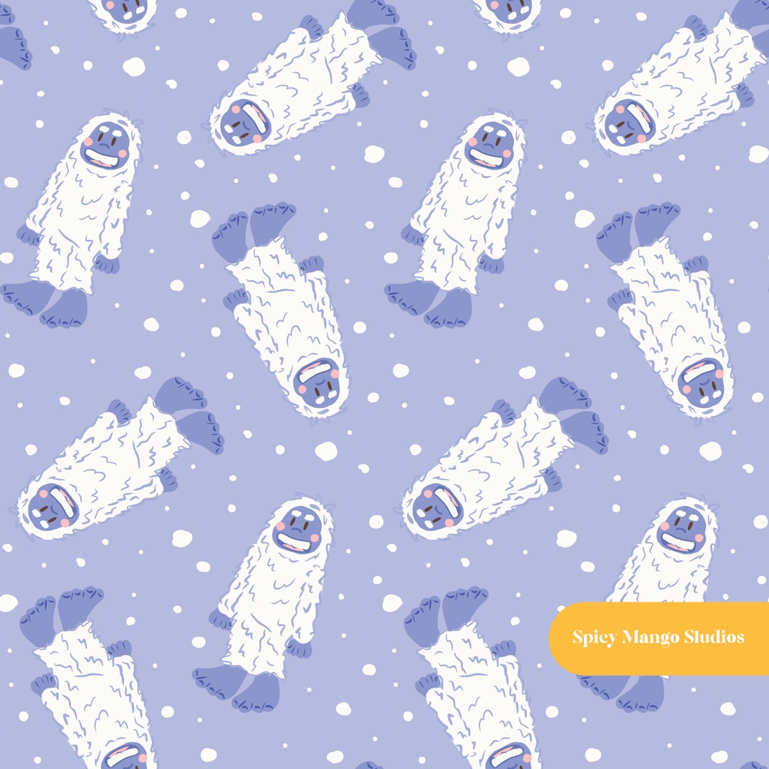 Bailey the Yeti Seamless Pattern in Blue - Etsy