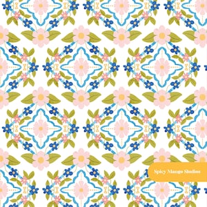 Diseño floral sin costuras Nelly Garden, tela blanca para habitación infantil, papel digital de descarga instantánea.