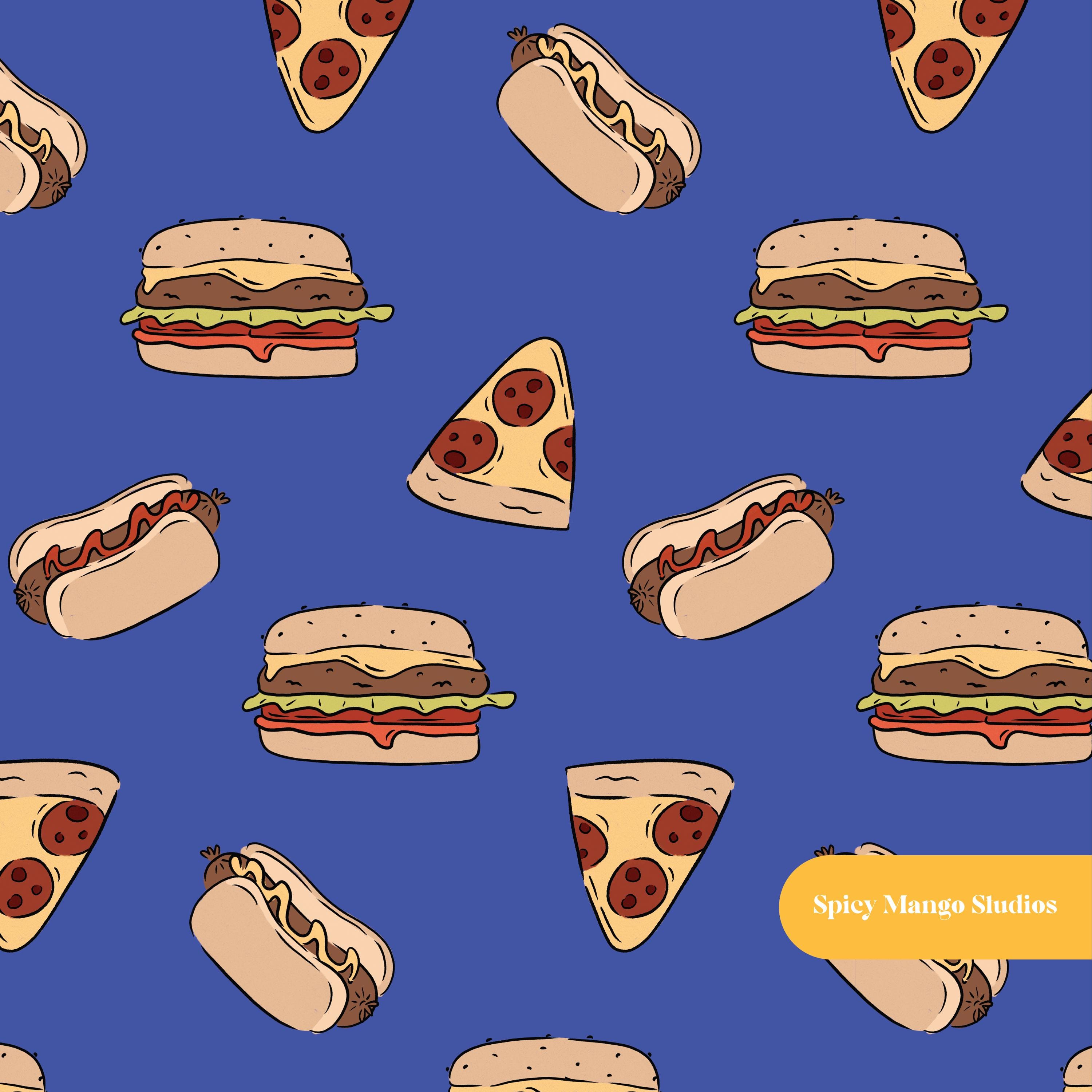 Foodie Seamless Pattern in Dark Blue - Etsy