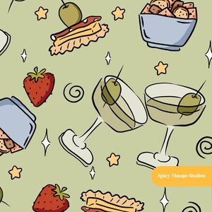 Martini Party Seamless Pattern in Olive