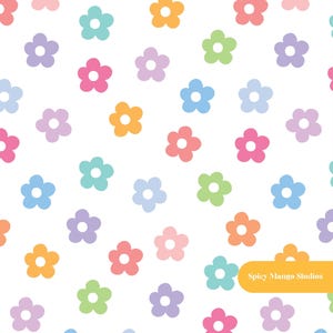 Colorful Daisies Seamless Pattern, Pink Nursery Fabric, Digital Paper Instant Download