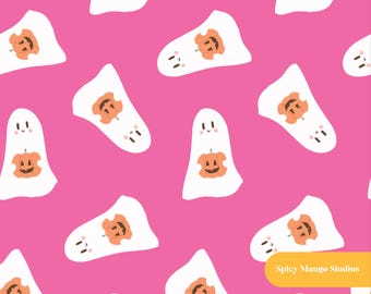 Patrón sin costuras de fantasma espeluznante en rosa