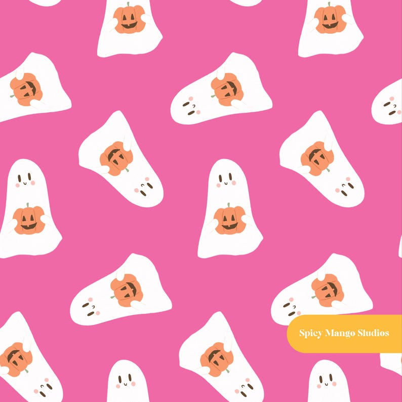Spooky Ghost Seamless Pattern in Pink - Etsy