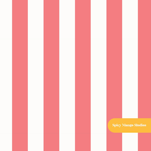 May include: A repeating pattern of vertical stripes in alternating coral pink and white colors. In the bottom right corner, there is a rounded yellow rectangular label containing the white text Spicy Mango Studios.