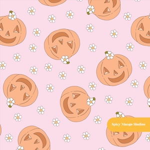 Happy Pumpkins Seamless Pattern in Pink