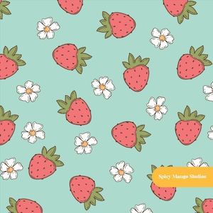 Yummy Berries Seamless Pattern, Spring Green Nursery Fabric, Digital Paper Instant Download