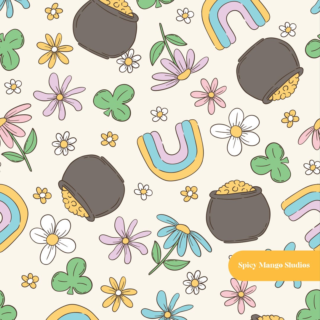Lucky Floral Seamless Pattern in Neutral - Etsy