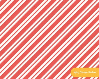 Könnte beinhalten: Ein Muster aus diagonalen Streifen in abwechselnd roten und weißen Farben. In der unteren rechten Ecke befindet sich ein abgerundetes gelbes rechteckiges Etikett mit dem weißen Text Spicy Mango Studios.