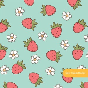 Yummy Berries Seamless Pattern, Spring Green Nursery Fabric, Digital Paper Instant Download
