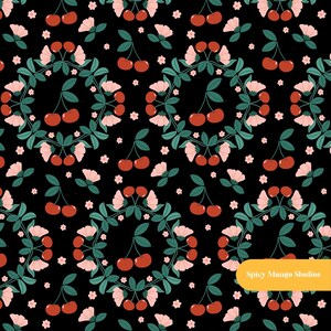 Andina Cherry Floral Seamless Pattern, Red Nursery Fabric, Digital Paper Instant Download