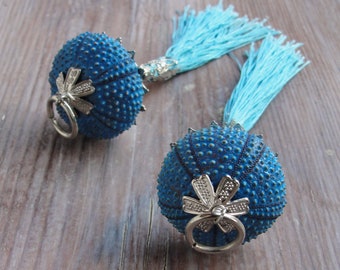 Sea Urchin Ornaments - Blue and Silver - set of two