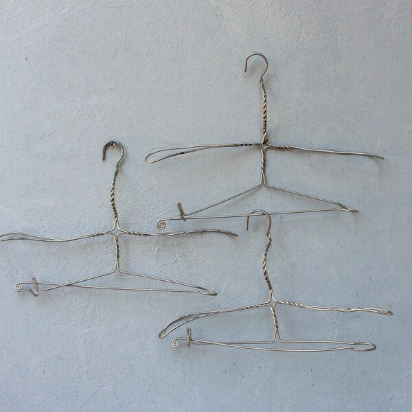 Antique Wire Clothing Hangers, Vintage Heavy Strong Handmade Hangers, set of 3 from the early 1920's Collector's item from Spain