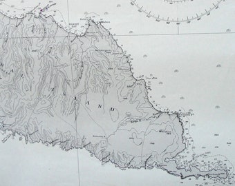 Vintage Nautical Sea Map, Maritime Chart, San Cristobal Island, Ocean, Pull Down Map 1955 Made in the USA, Sea Sailing Map Geography