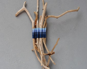 Natural Handwoven Driftwood Sticks, Ombré Blue, Sea Ocean Colors, Beach Home Decor, Driftwood Decor, Lucky 7