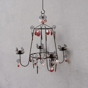 Lampada a conchiglia, lampadario a conchiglia, lampada da soffitto con candele, portacandele, lampada costiera romantica con conchiglie e spine di riccio di mare