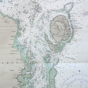 Vintage Seekarte, Maritim Karte, Fidschi Inseln, Südpazifik Ozean, Pull Down Karte 1975 Made in the USA, Sea Sailing Map Geografie