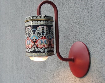 Vintage Tin Sconce Lamp, Enamel Tin Lamp, Handmade Lamp,  Bohemian Lighting, Vintage Tin Decor, Vintage 1980's