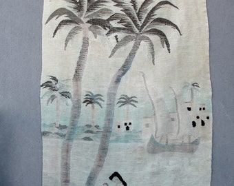 Palm Tree Kilim, Vintage Rustic Kilim Rug, Palm Tree Rug, Turkish Rare Colored Rug, Global Textile, Hand Woven Carpet made in Turkey 1950s